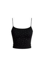 Spaghetti Strap Stone Detail Black Blouse