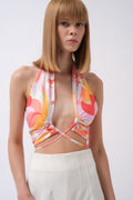 Tie Ruched Detay Pink Crop Blouse