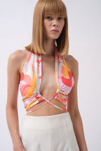 Tie Ruched Detay Pink Crop Blouse