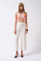 Tie Ruched Detay Pink Crop Blouse