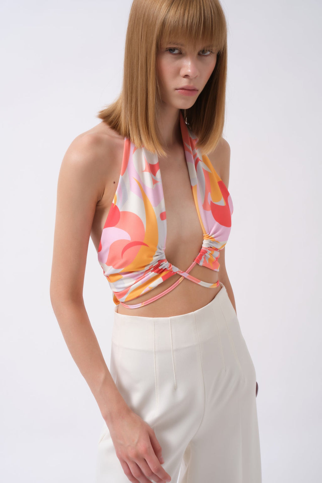Tie Ruched Detay Pink Crop Blouse
