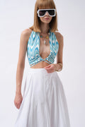 Tie Ruched Detay Green Crop Blouse
