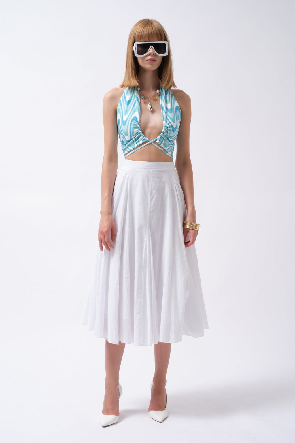 Tie Ruched Detay Green Crop Blouse