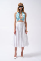 Tie Ruched Detay Green Crop Blouse
