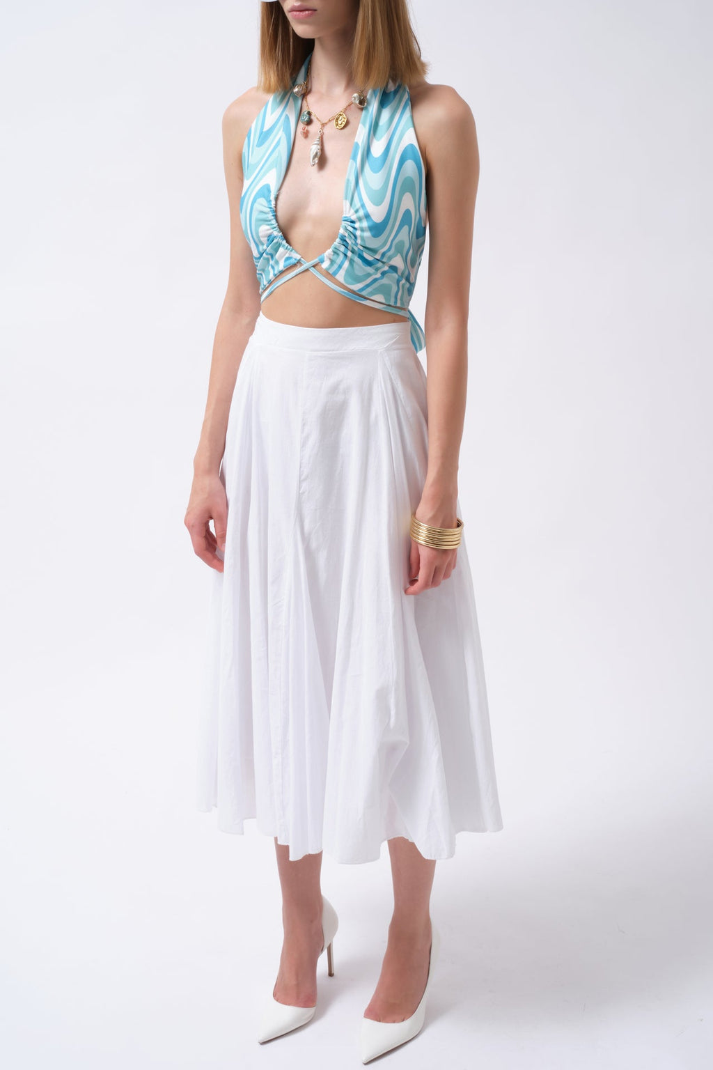 Tie Ruched Detay Green Crop Blouse