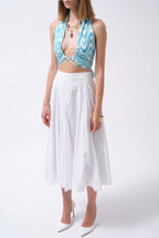 Tie Ruched Detay Green Crop Blouse