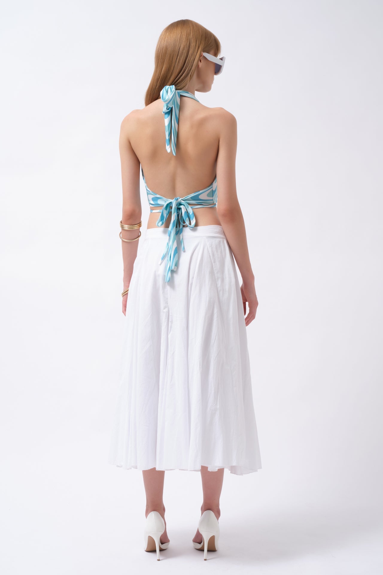 Tie Ruched Detay Green Crop Blouse
