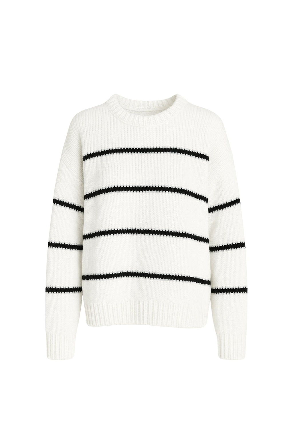 Striped Basic Ecru Knit Sweater