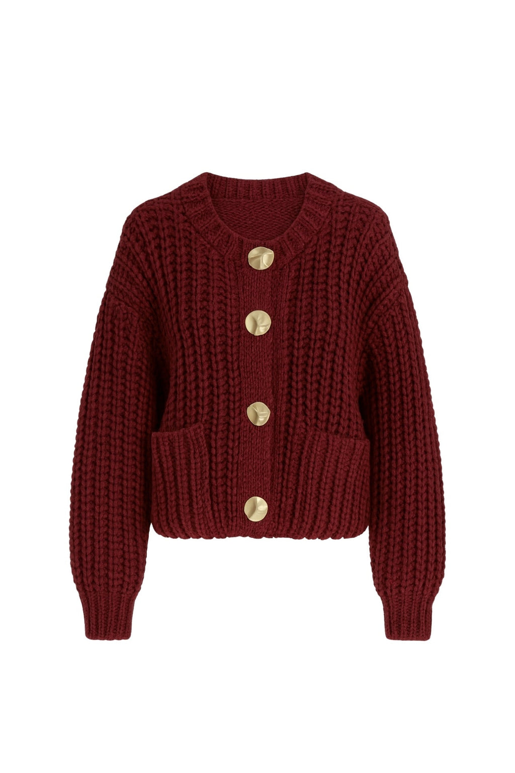 Chunky Knit Button Detail Burgundy Cardigan