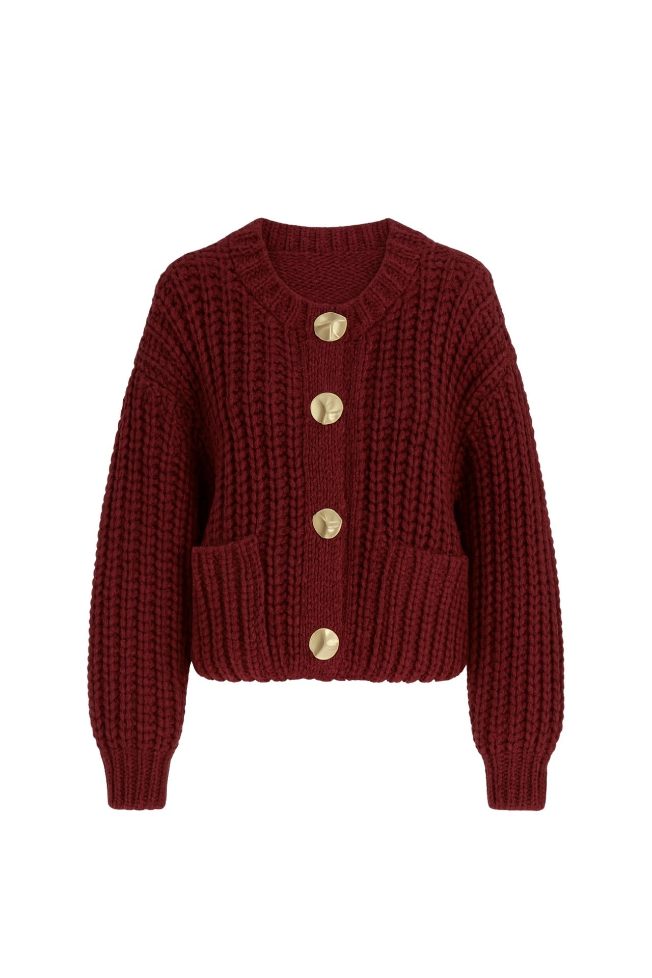 Chunky Knit Button Detail Burgundy Cardigan