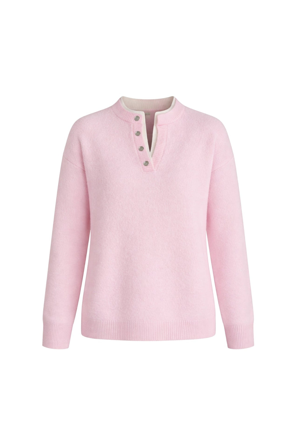 Button Detail Basic Pink Knit Sweater