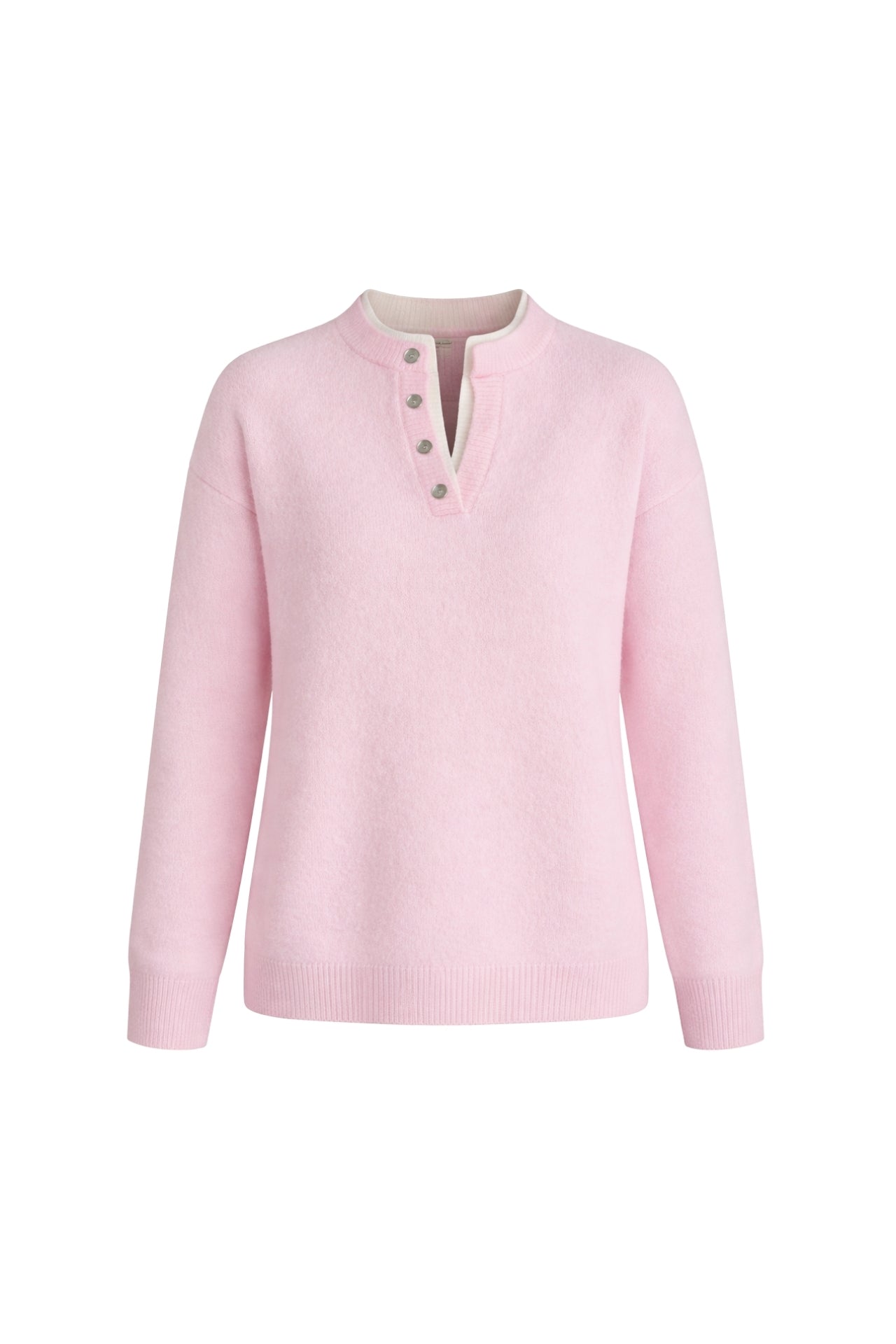 Button Detail Basic Pink Knit Sweater