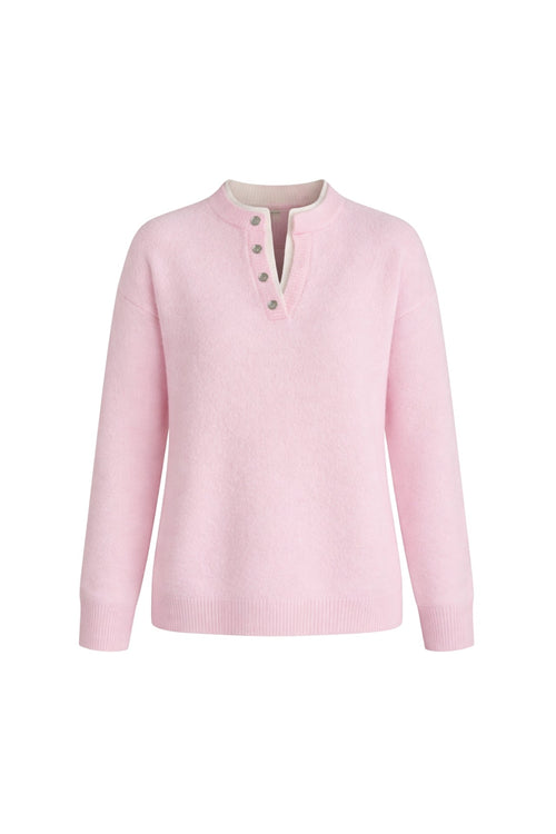 Button Detail Basic Pink Knit Sweater