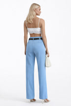 Belt Detail High Waist Baby Blue Pants