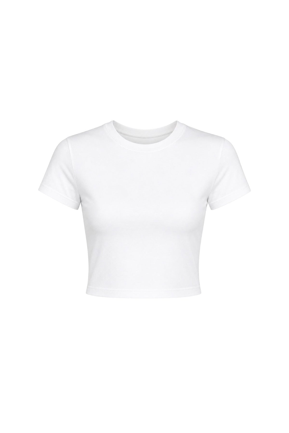 Crew Neck Lycra White Crop T-Shirt