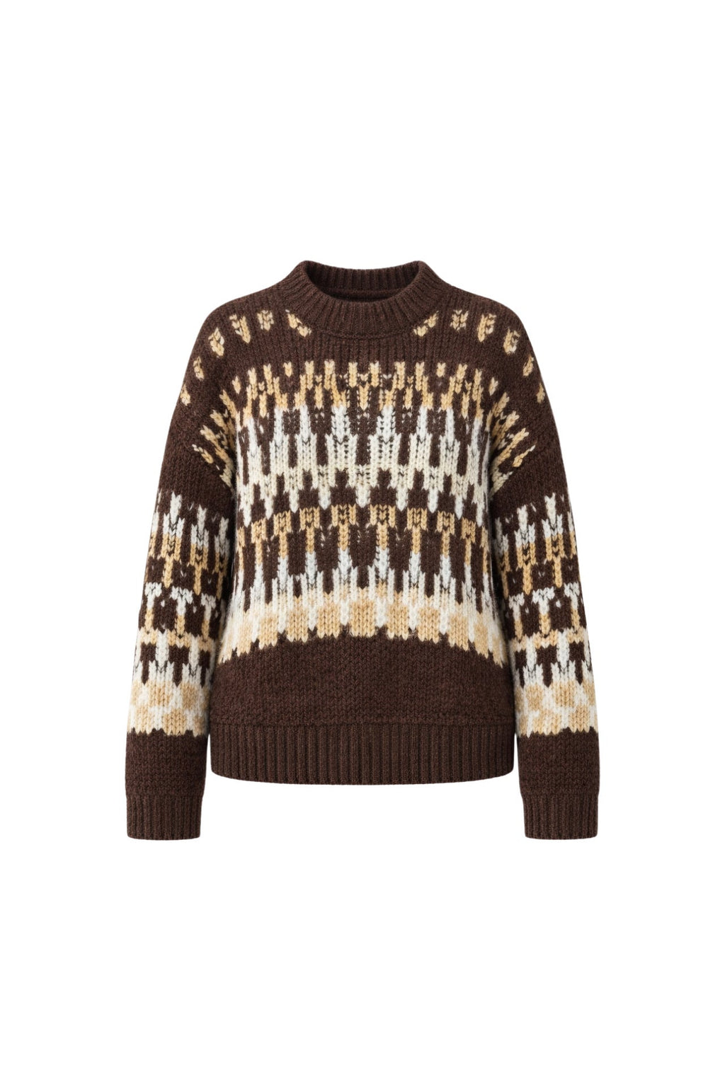 Patterned Brown Knit Sweater