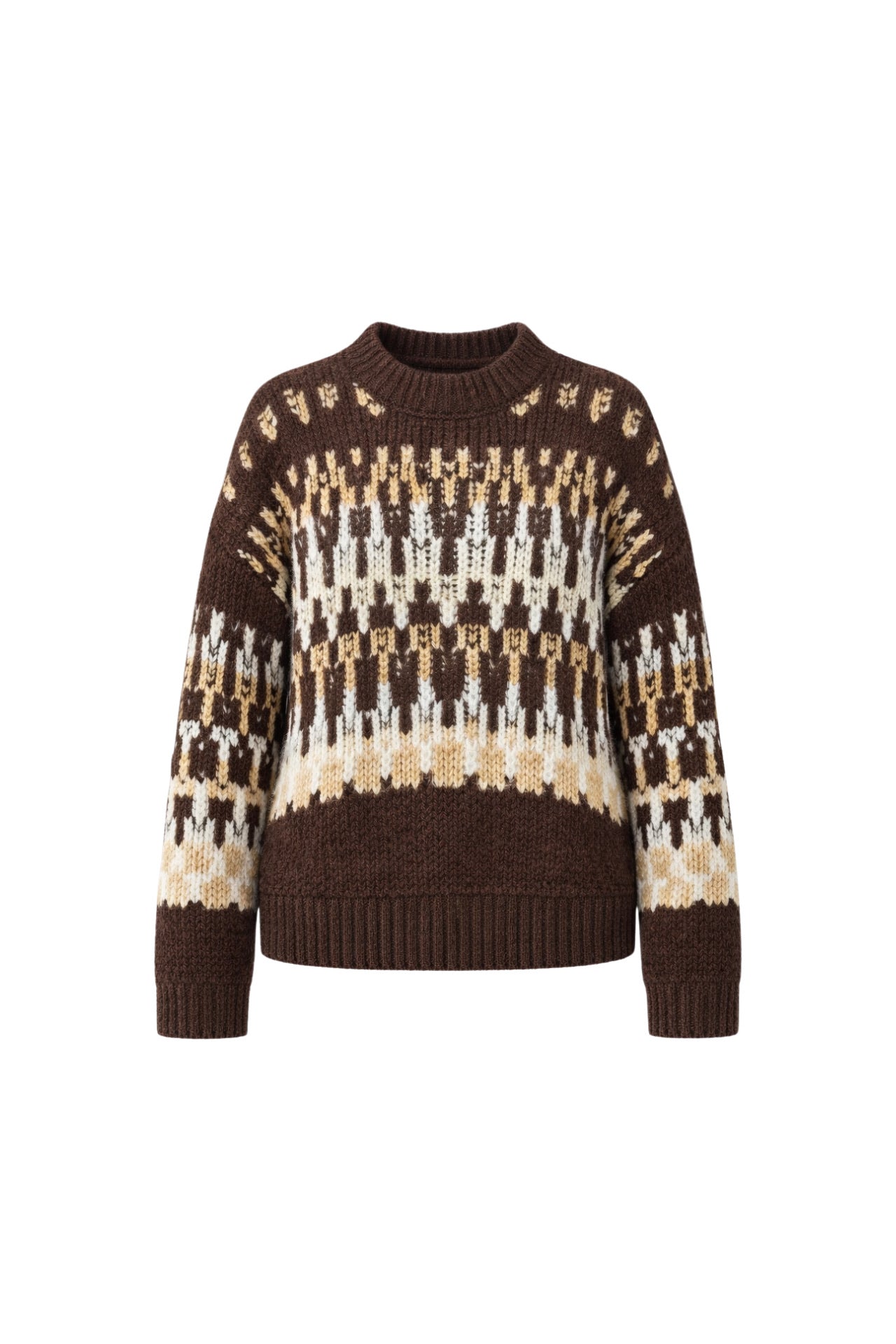 Patterned Brown Knit Sweater