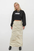 Ruched Detay Beige Maxi Skirt