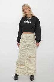 Gathered Detail Beige Maxi Skirt