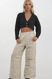 Zipper Detail Beige Quilted Trousers