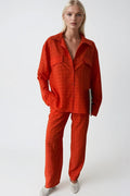 Pocket Orange Shirt Pants Two-Piece Set