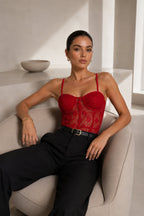 Glop Detail Strappy Red Guipure Bodysuit