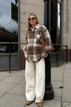 Basic Oversized Beige Plaid Shirt