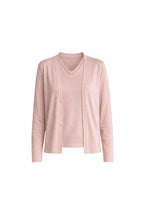 Button Detail Fine Blouse V-Neck Lace Blouse Two-piece Pink Knit Set