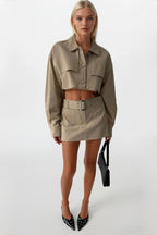 Waistt Detail Beige Mini Skirt