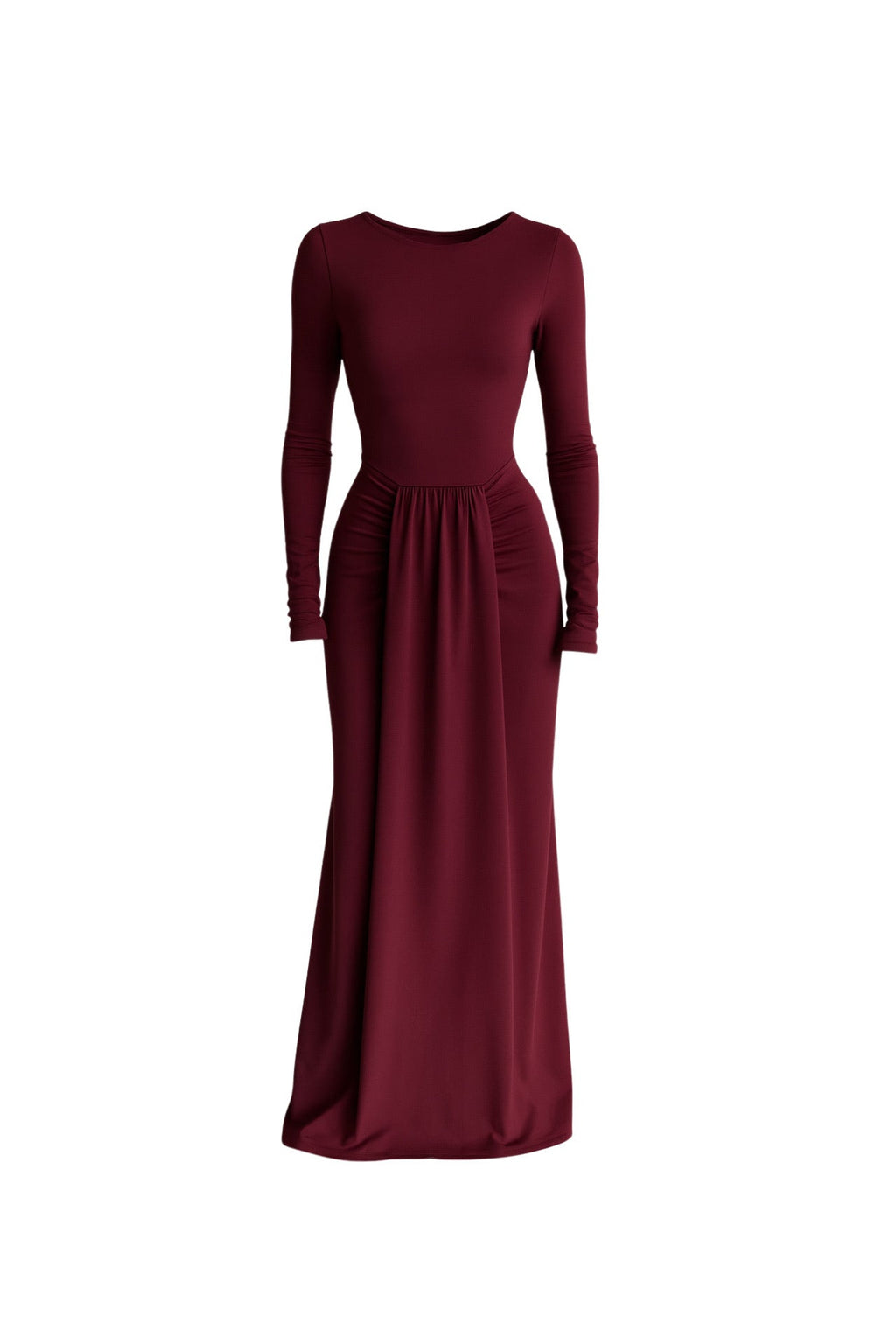 Ruched Front Burgundy Maxi Dress