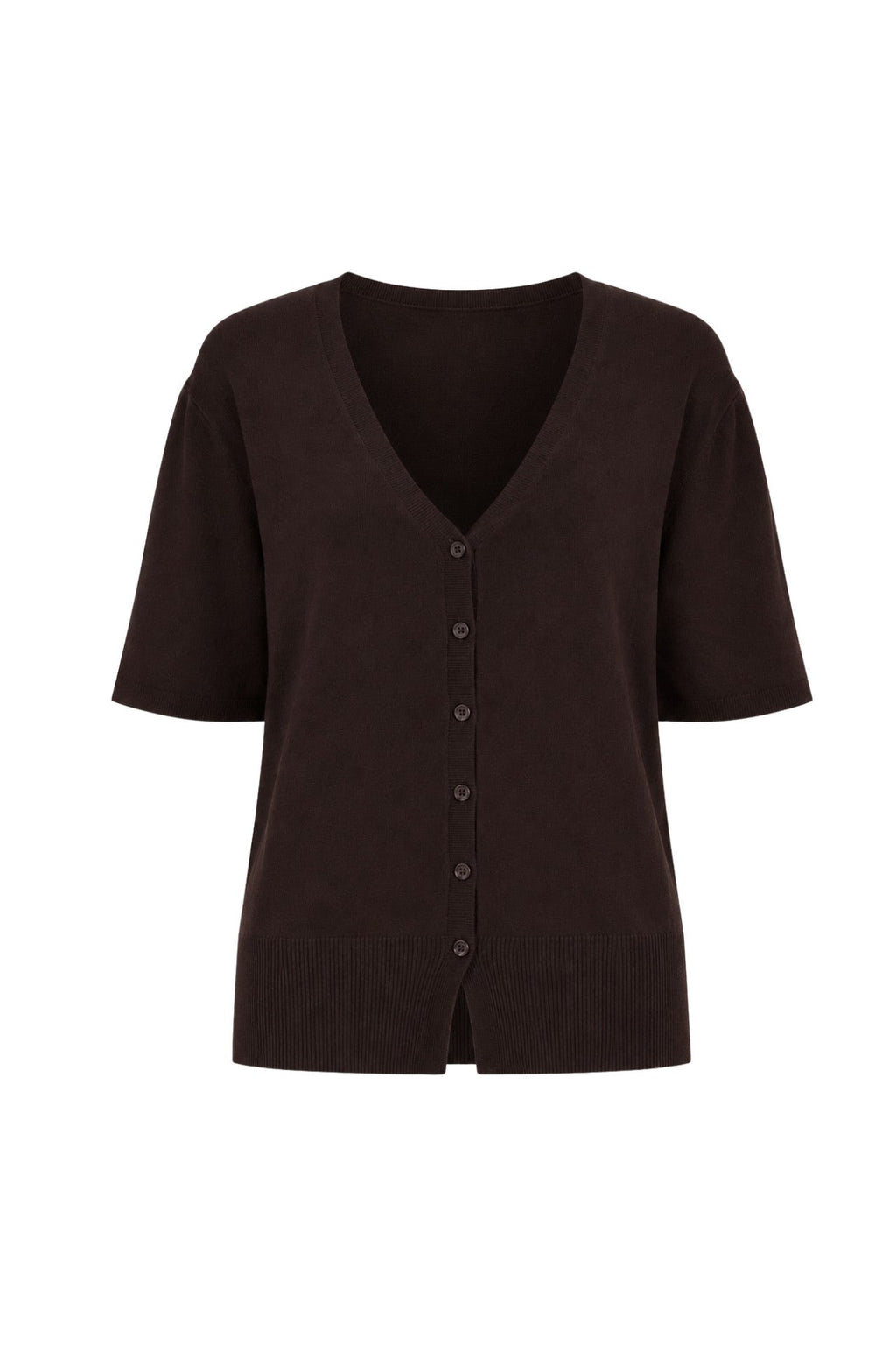 Button Detail V-Neck Brown Knitwear Blouse