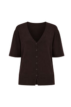 Button Detail V-Neck Brown Knitwear Blouse