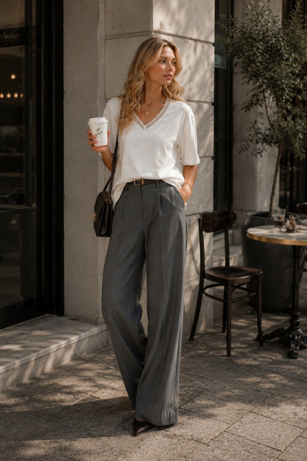 V-Neck Lace Detail White Knitwear Blouse