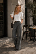 V-Neck Lace Detail White Knitwear Blouse