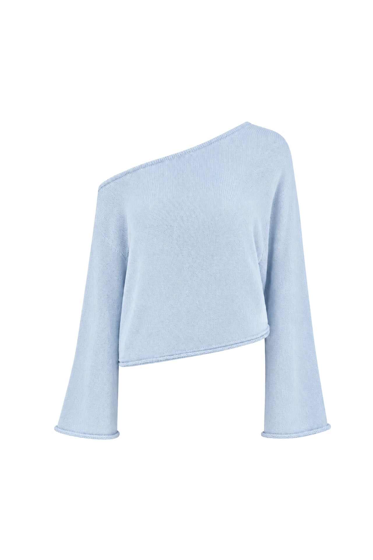 Off Shoulder Thin Blue Knitwear Blouse
