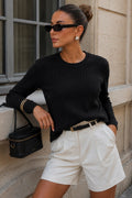 Knit Pattern Long Sleeve Basic Black Textured Blouse