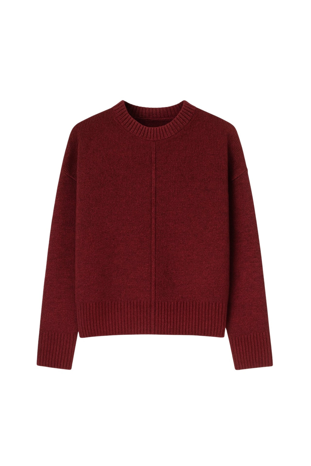 Reverse-Stitched Crew Neck Burgundy Sweater