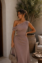 Accessory Detail Off-Shoulder Maxi Mink Dress
