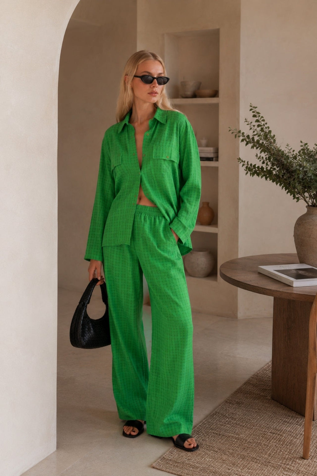 Pocket Green Shirt Trousers Two Piece Set