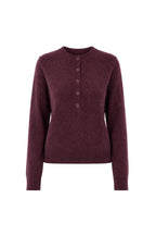Crew Neck Button Detail Textured Burgundy Blouse