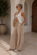 Lace Detail Cotton Stone Trousers