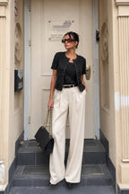 Shimmering Sleeveless Petek Pattern Blouse Cardigan Two-Piece Black Set