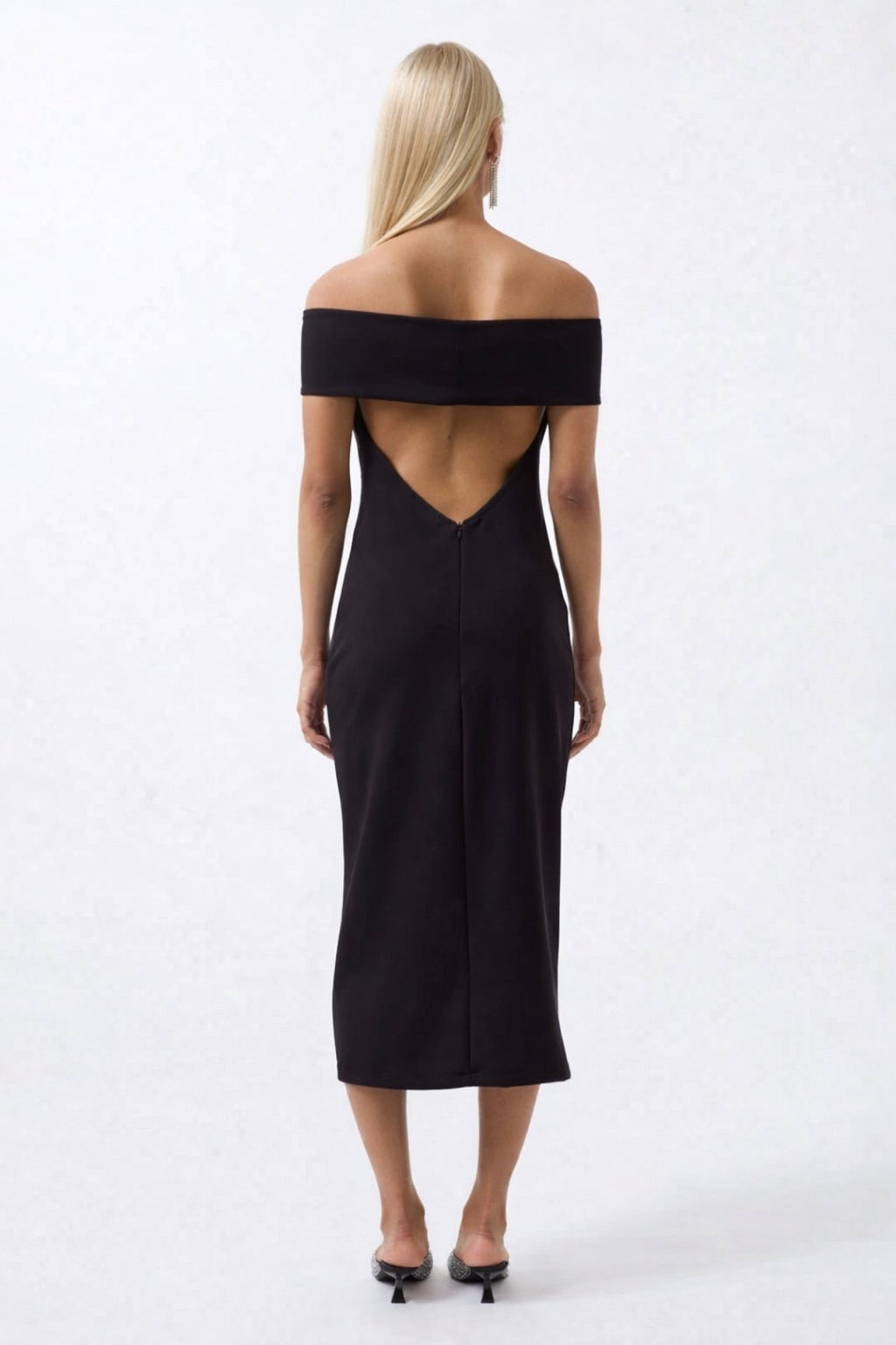Shoulder Fold Detail Maxi Black Dress