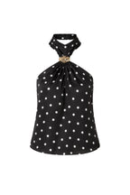 Neck Tie Accessory Detail Black Polka Dot Blouse