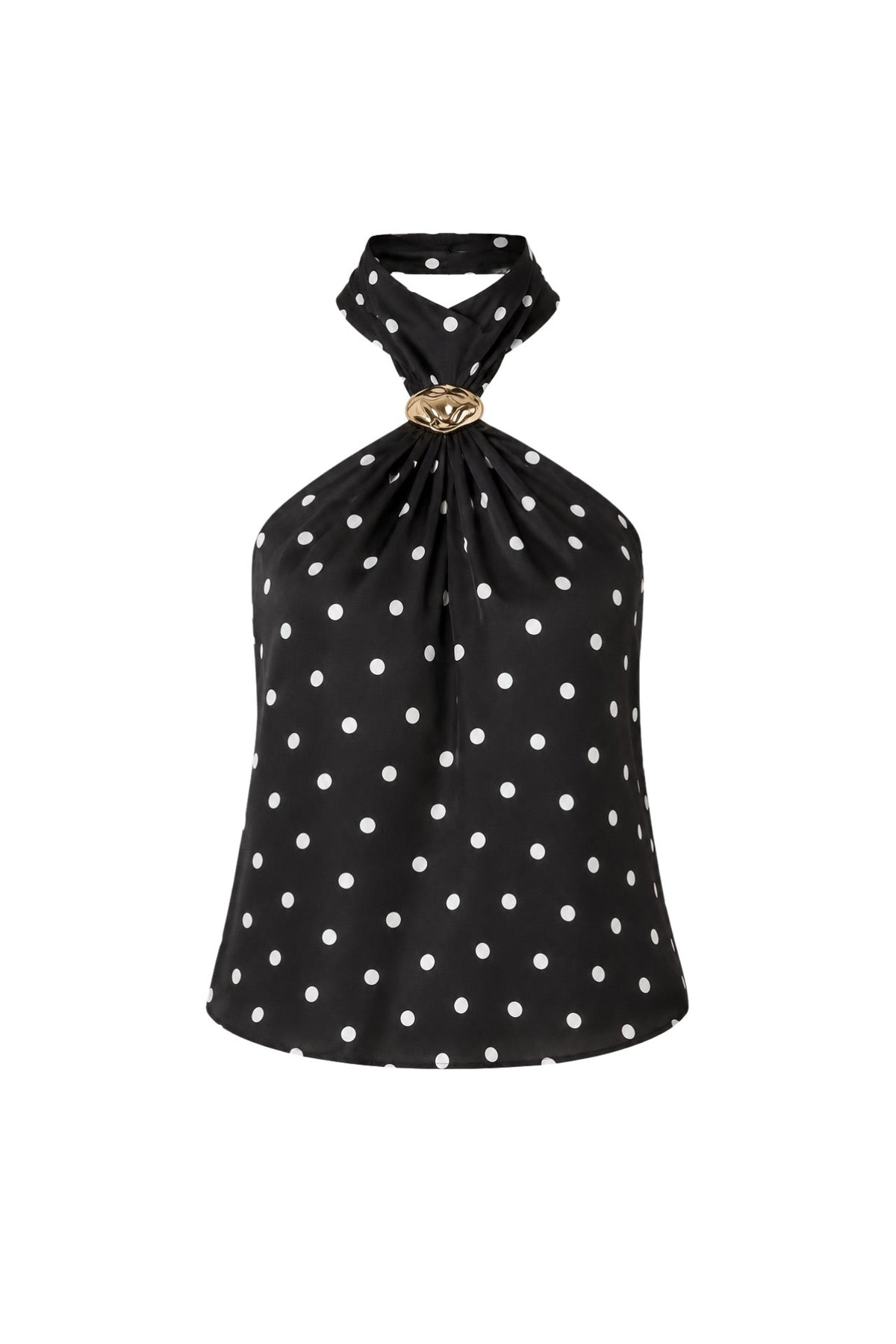 Neck Tie Accessory Detail Black Polka Dot Blouse