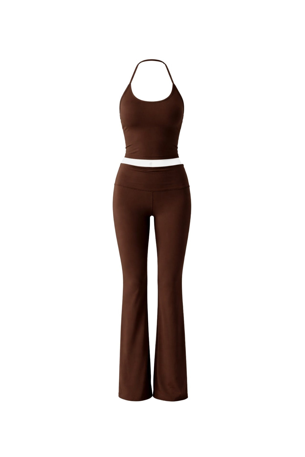 Spaghetti Strap Blouse Wide Leg Pants Brown Two-Piece Set
