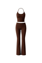 Spaghetti Strap Blouse Wide Leg Pants Brown Two-Piece Set