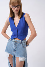Buttoned Saxe Blue Crop Vest