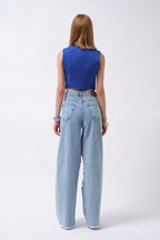 Buttoned Saxe Blue Crop Vest