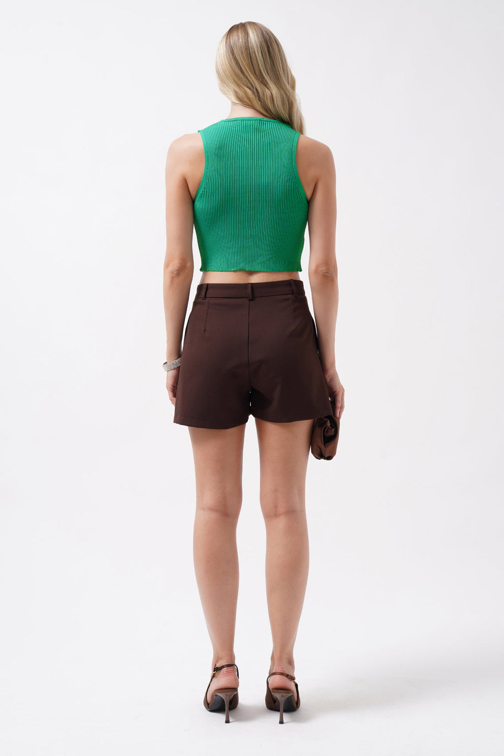 Stone Detay Cutout Green Crop Blouse